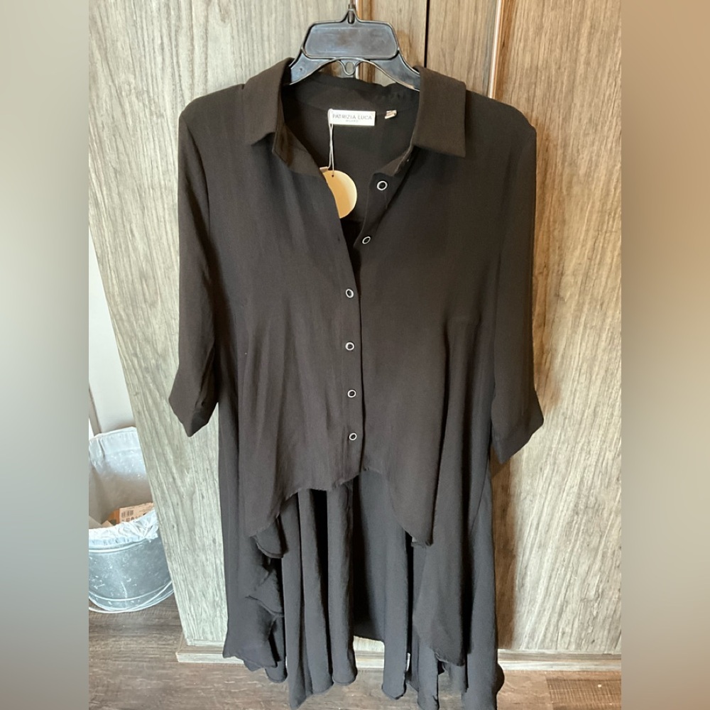 Patrizia Luca Black Button-Up High/Low Blouse